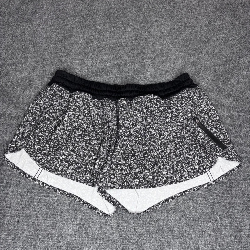 Lululemon Black White Floral Running Workout‎ Shorts Size 12